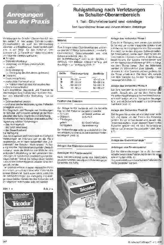 Vorschauseite 1: Ruhigstellung nach Verletzungen im Schulter-Oberarmbereich 1. Teil: Gilchristverband und Bandage