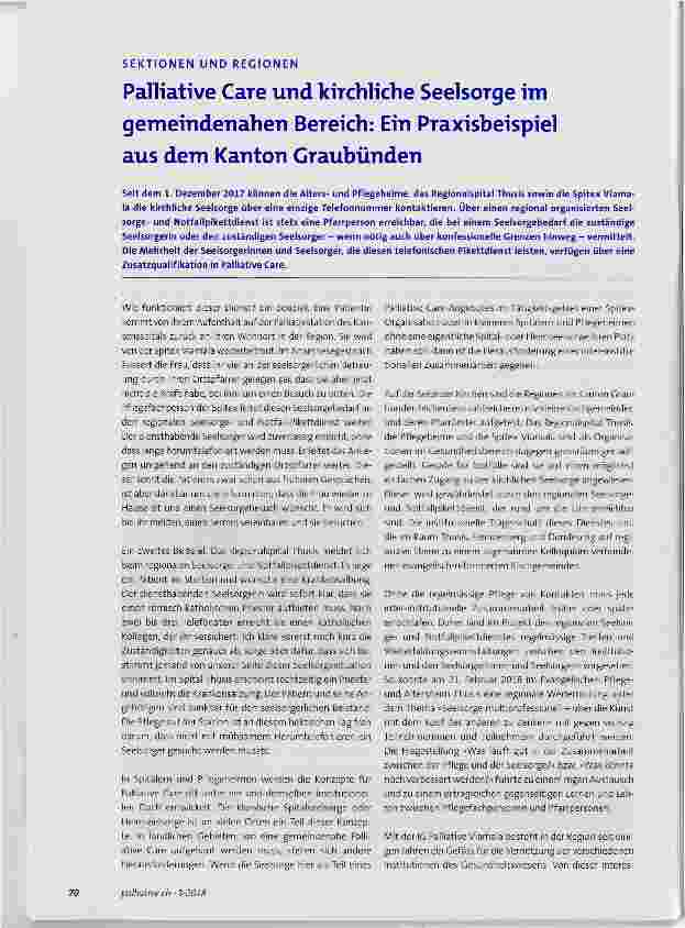 Vorschauseite 1: Palliative Care und kirchliche Seelsorge im gemeindenahen Bereich: Ein Praxisbeispiel aus dem Kanton Graubünden