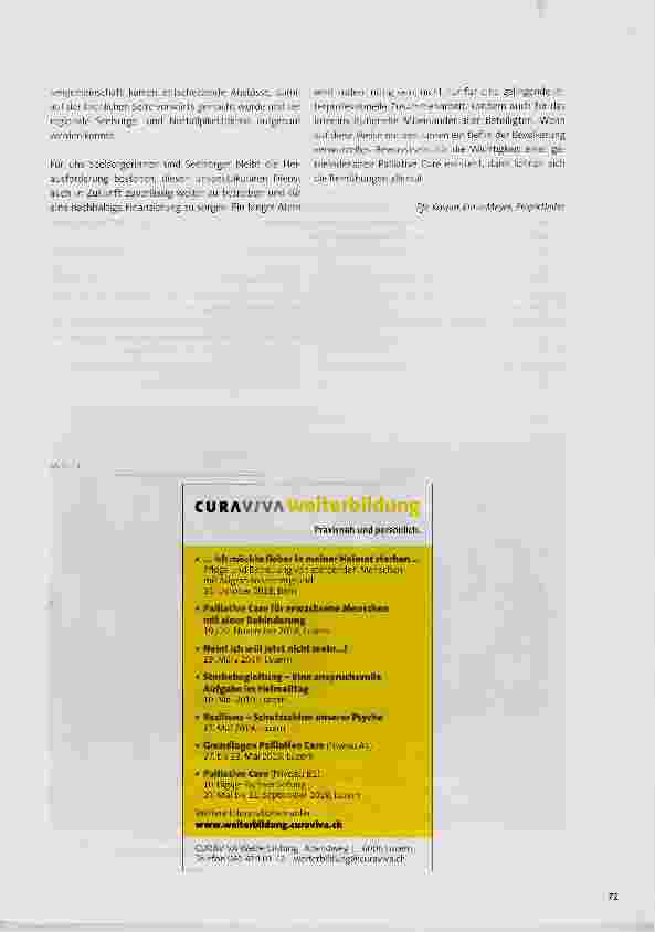 Vorschauseite 2: Palliative Care und kirchliche Seelsorge im gemeindenahen Bereich: Ein Praxisbeispiel aus dem Kanton Graubünden