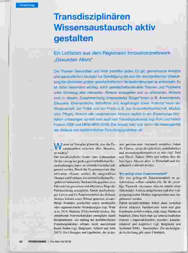 Vorschauseite 1: Transdisziplinären Wissensaustausch aktiv gestalten