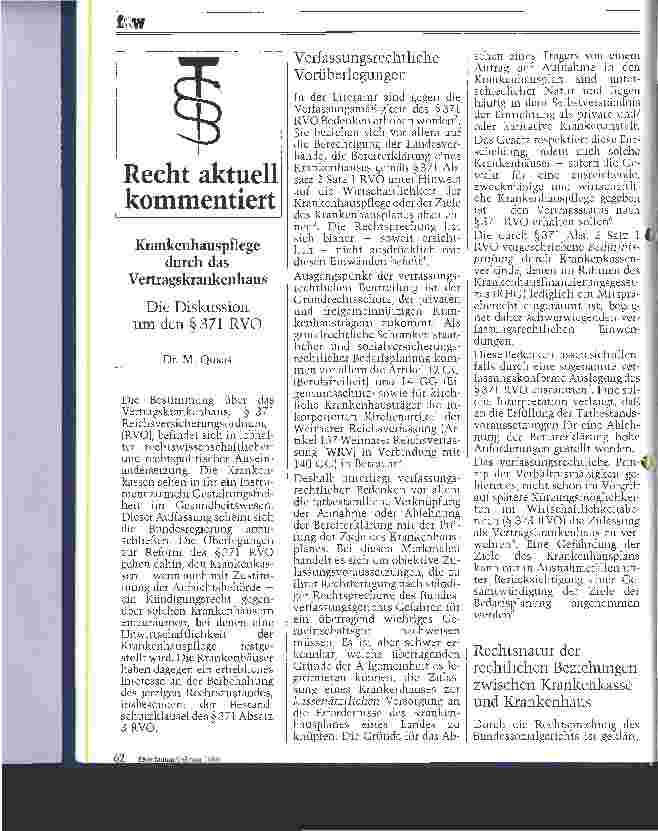 Vorschauseite 1: Krankenhauspflege durch das Vertragskrankenhaus Die Diskussion um den Paragraphen 371 RVO