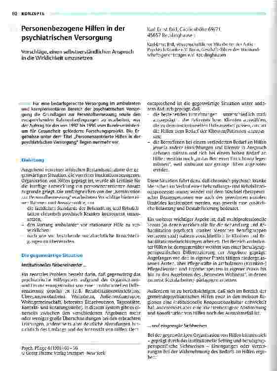 Vorschauseite 1: Personenbezogene Hilfen in der psychiatrischen Versorgung Vorschläge, einen selbstverständlichen Anspruch in die Wirklichkeit umzusetzen