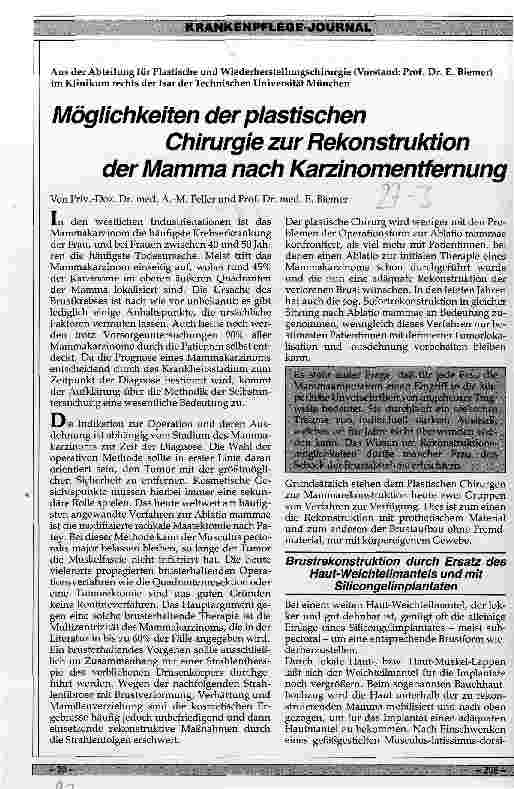 Vorschauseite 1: Möglichkeiten der plastischen Chirurgie zur Rekonstruktion der Mamma nach Karzinomenentfernung