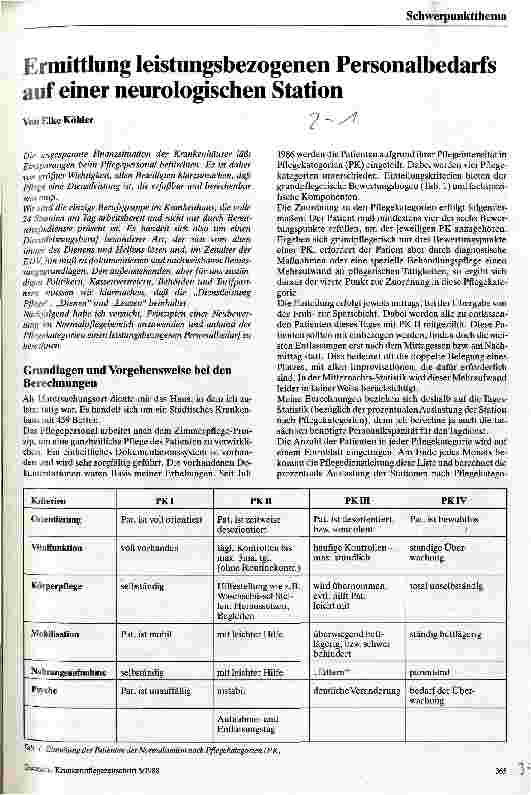 Vorschauseite 1: Ermittlung leistungsbezogenen Pesonalbedarfs auf einer neurologischen Station