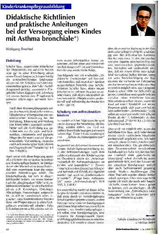 Vorschauseite 1: Didaktische Richtlinien und praktische Anleitungen bei der Versorgung eines Kindes mit Asthma bronchiale