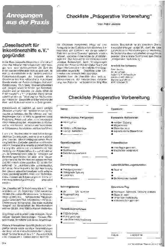 Vorschauseite 1: Checkliste Präoperative Vorbereitung