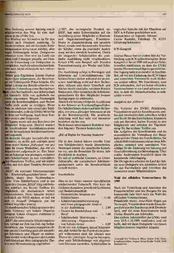 Vorschauseite 2: Jahrestagung der Europäischen Krankenpflegeschülerund schülerinnengruppe ENSG 1988 in Bern/Schweiz