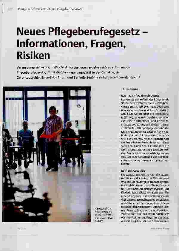 Vorschauseite 1: Neues Pflegeberufegesetz Informationen, Fragen, Risiken
