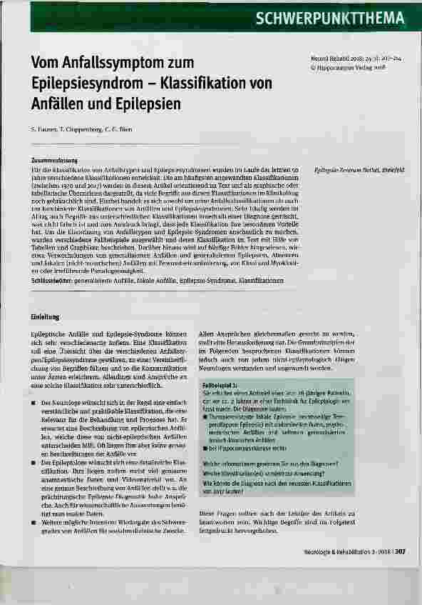 Vorschauseite 1: Vom Anfallssymptom zum Epilepsiesyndrom Klassifikation von Anfällen und Epilepsien
