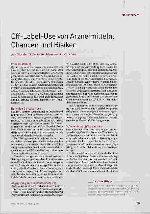 Vorschauseite 1: Off-Label-Use von Arzneimitteln Chancen und Risiken