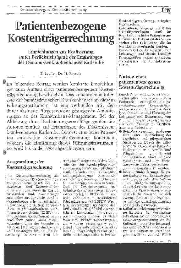Vorschauseite 1: Patientenbezogene Kostenträgerrechnung