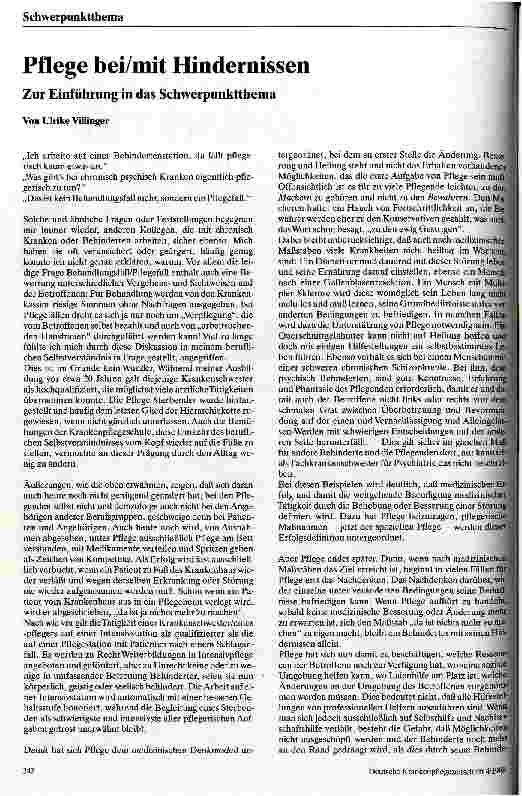 Vorschauseite 1: Pflege bei/mit Hindernissen Zur Einführung in das Schwerpunktthema