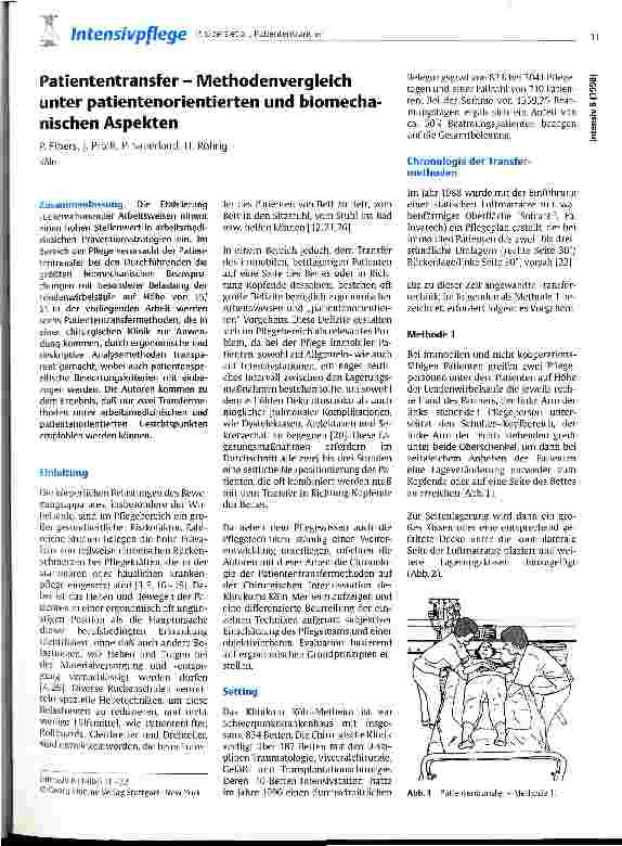 Vorschauseite 1: Patiententransfer - Methodenvergleich unter patientenorientierten und biomechanischen Aspekten