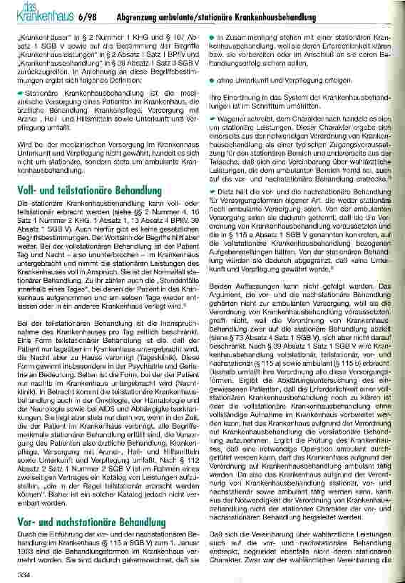 Vorschauseite 2: Zur Abgrenzung der ambulanten von der stationären Krankenhausbehandlung