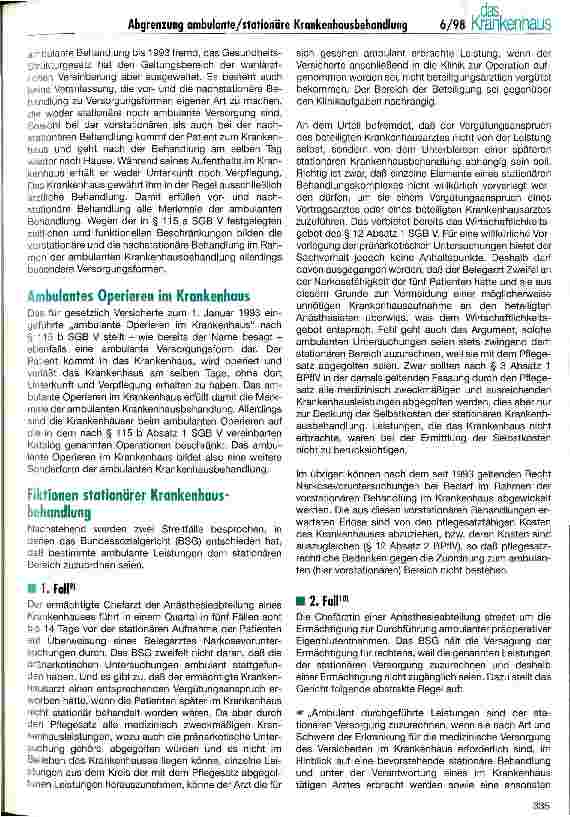 Vorschauseite 3: Zur Abgrenzung der ambulanten von der stationären Krankenhausbehandlung