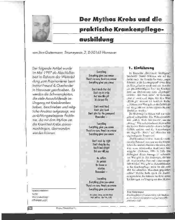 Vorschauseite 1: Der Mythos Krebs und die praktische Krankenpflegeausbildung