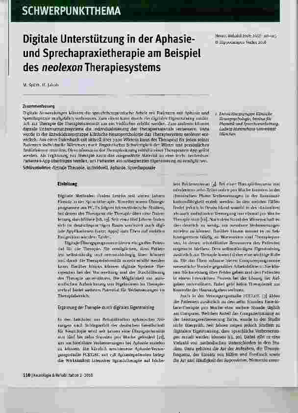 Vorschauseite 1: Digitale Unterstützung in der Aphasieund Sprechapraxietherapie am Beispiel des neolexon Therapiesystems