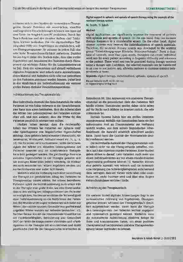 Vorschauseite 2: Digitale Unterstützung in der Aphasieund Sprechapraxietherapie am Beispiel des neolexon Therapiesystems