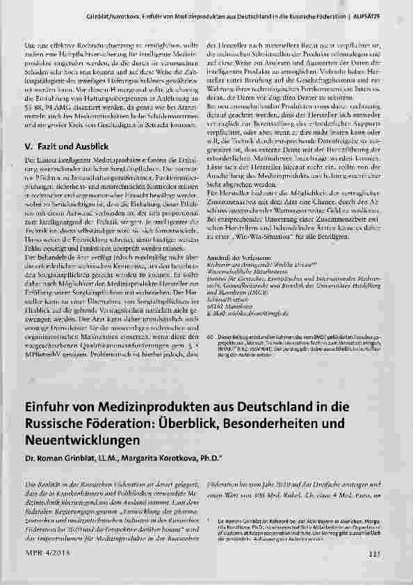 Vorschauseite 1: Einfuhr von AAedizinprodukten aus Deutschland in die Russische Föderation: Überblick, Besonderheiten und Neuentwicklungen