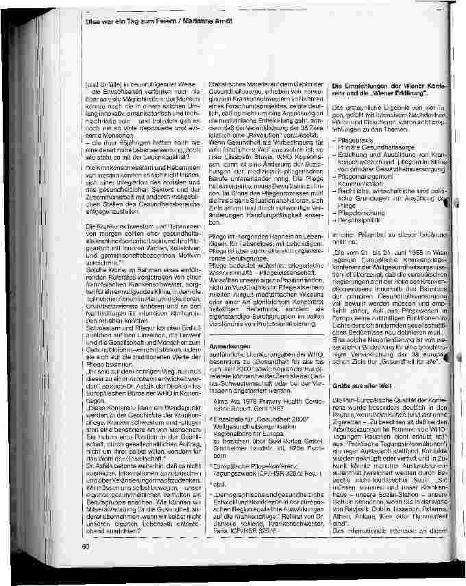 Vorschauseite 2: Das war ein Tag zum Feiern / Bericht über die Krankenpflegekonferenz der WHO in Wien ///