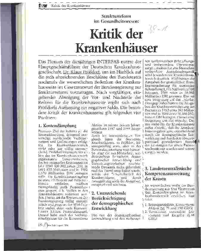 Vorschauseite 1: Kritik der Krankenhäuser Strukturreform im Gesundheitswesen