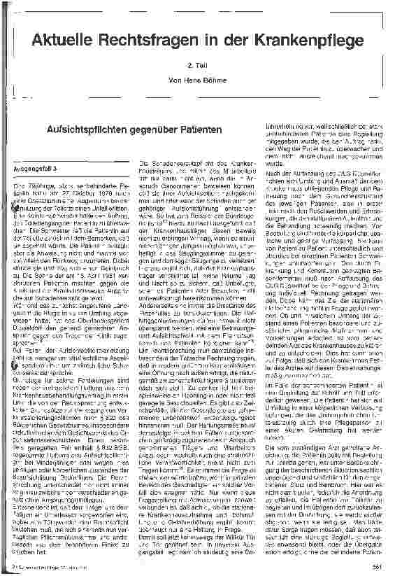 Vorschauseite 1: Aktuelle Rechtsfragen in der Krankenpflege 2. Teil: Aufsichtsplichten gegenüber Patienten