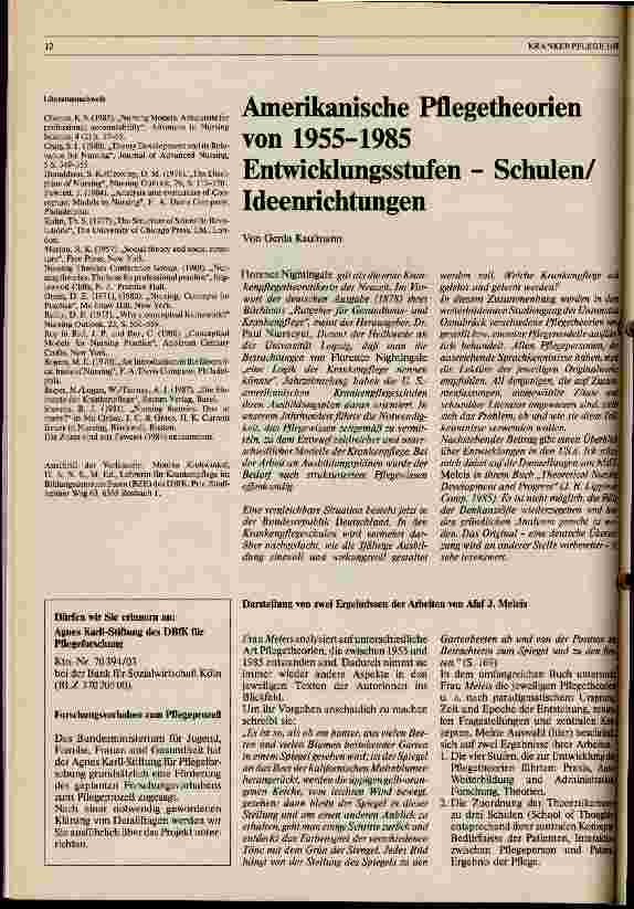 Vorschauseite 1: Amerikanische Pflegetheorien von 1955 - 1985 Entwicklungsstufen - Schulen/Ideenrichtungen