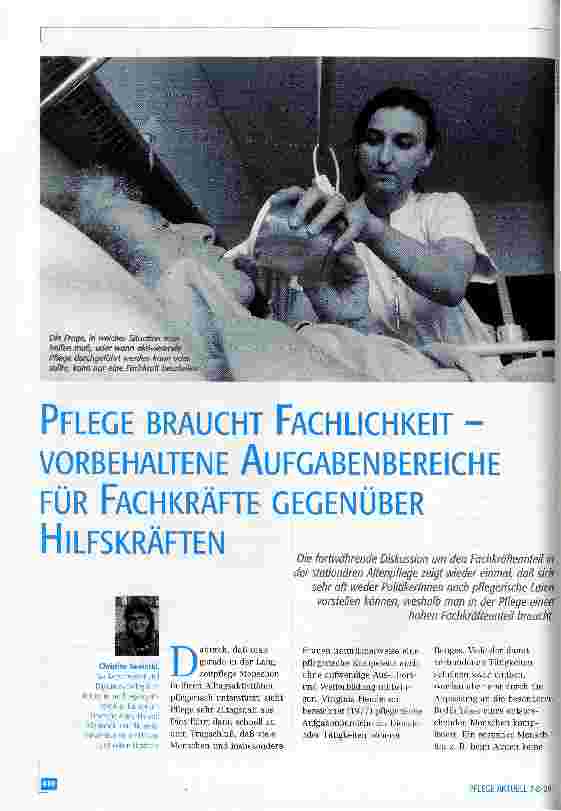 Vorschauseite 1: Pflege braucht Fachlichkeit - vorbehaltene Aufgabenbereiche für Fachkräfte gegenüber Hilfskräften