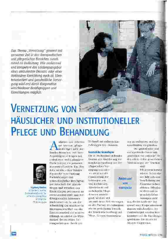 Vorschauseite 1: Vernetzung von häuslicher und institutioneller Pflege und Behandlung