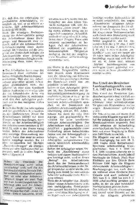 Vorschauseite 2: Krankfeiern - Grund für eine fristlose Kündigung Urteil des Hessischen Landesarbeitsgerichts vom 7. August 1997, Az 12 Sa 297/97