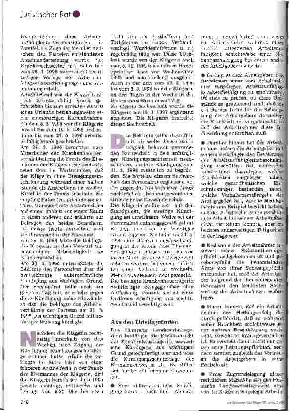 Vorschauseite 3: Krankfeiern - Grund für eine fristlose Kündigung Urteil des Hessischen Landesarbeitsgerichts vom 7. August 1997, Az 12 Sa 297/97