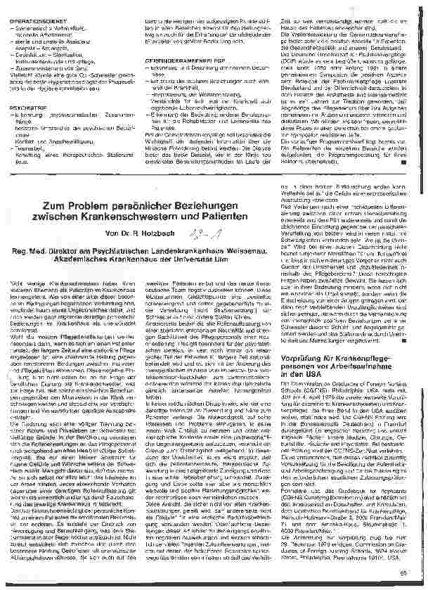Vorschauseite 1: Zum Problem persönlicher Beziehung zwischen Krankenschwester und Patient