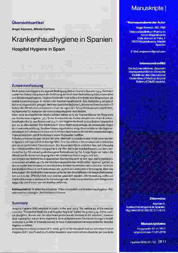 Vorschauseite 1: Krankenhaushygiene in Spanien
