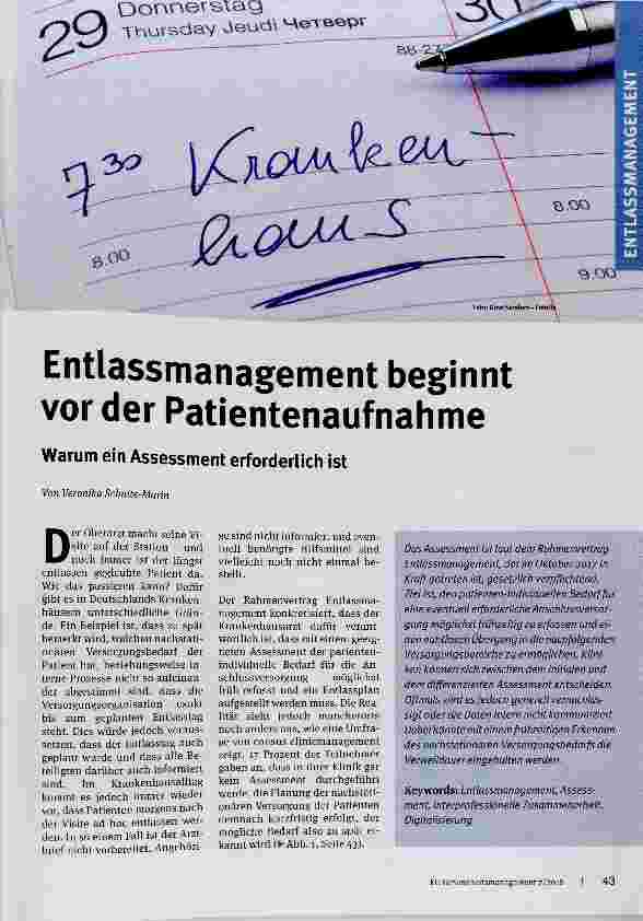 Vorschauseite 1: Entlassmanagement beginnt vor der Patientenaufnahme