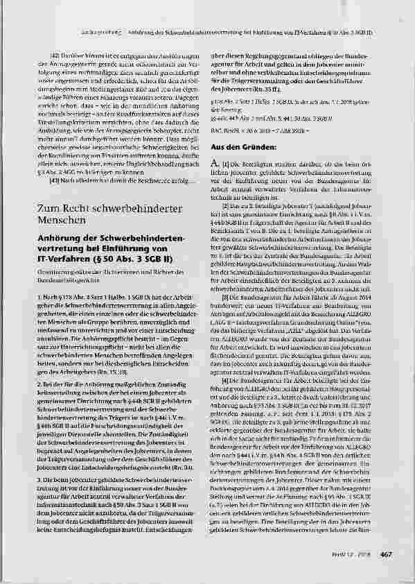 Vorschauseite 1: Anhörung der Schwerbehindertenvertretung bei Einführung von IT-Verfahren (§50 Abs. 3 SGB II)