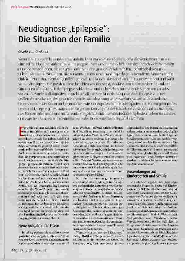 Vorschauseite 1: Neudiagnose „Epilepsie: Die Situation der Familie