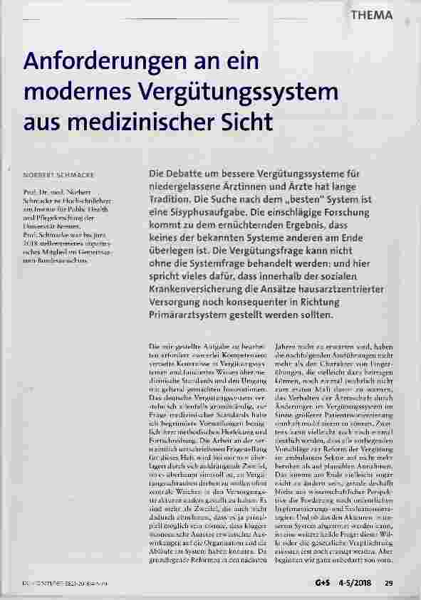 Vorschauseite 1: Anforderungen an ein modernes Vergütungssystem aus medizinischer Sicht