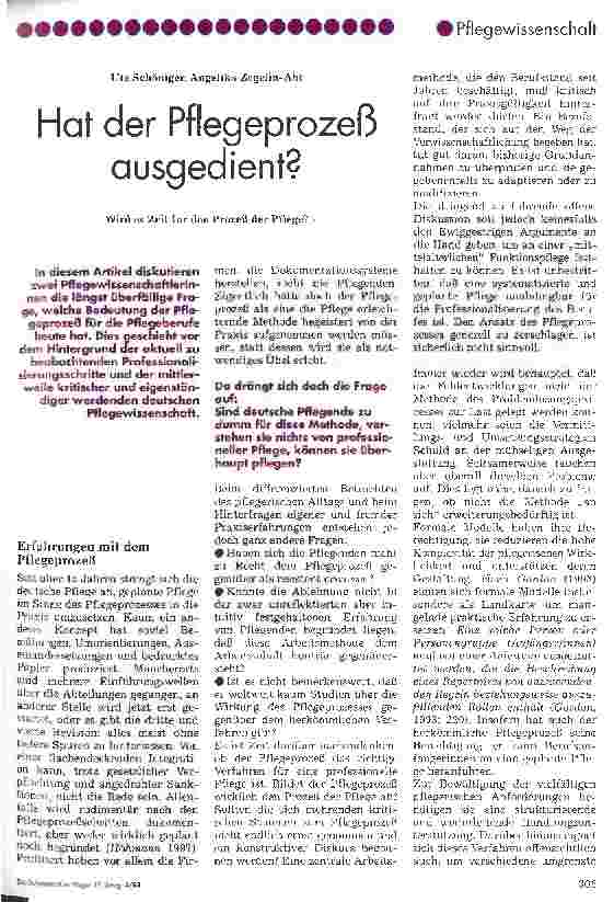 Vorschauseite 1: Hat der Pflegeprozeß ausgedient? Wird es Zeit für den Prozeß in der Pflege?