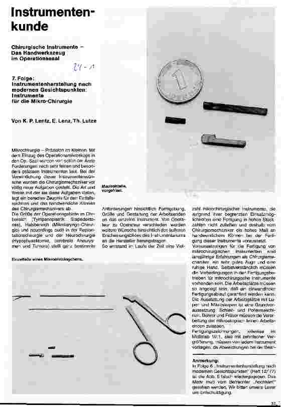 Vorschauseite 1: Instrumentenkunde 7. Folge: Instrumentenherstellung nach modernen Gesichtspunkten: Instrumente für die Mikro-Chirurgie