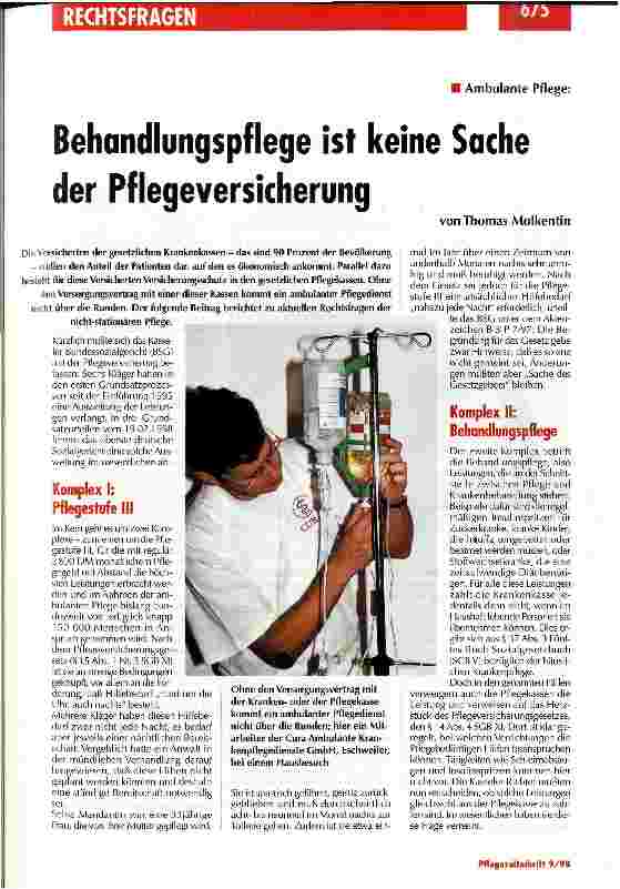 Vorschauseite 1: Behandlungspflege ist keine Sache der Pflegeversicherung Ambulante Pflege