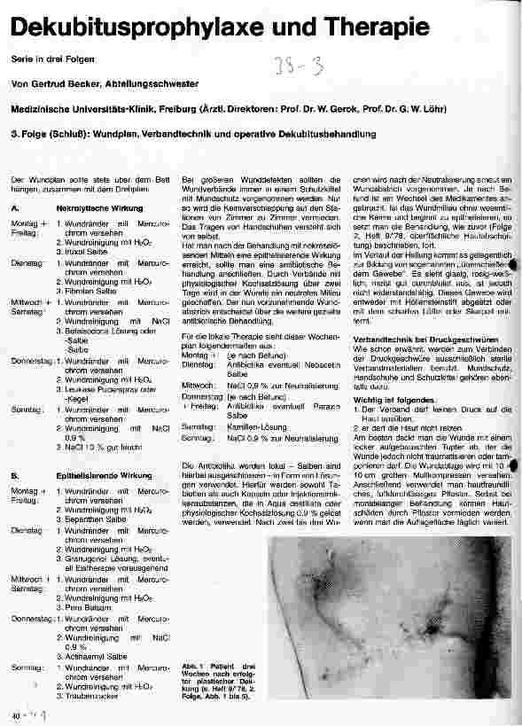 Vorschauseite 1: Dekubitusprophylaxe und Therapie 3. Folge (Schluß) Wundplan, Verbandtechnik u. operative Dekubitusbehandlung