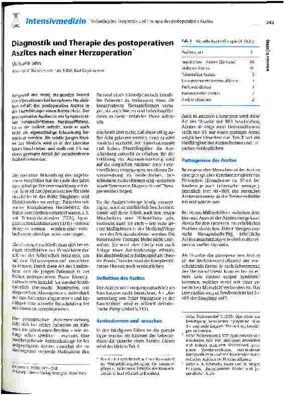 Vorschauseite 1: Diagnostik und Therapie des postoperativen Aszites nach einer Herzoperation