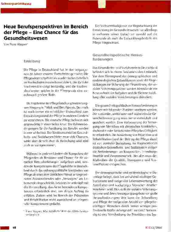 Vorschauseite 1: Neue Berufsperspektiven im Bereich der Pflege - Eine Chance für das Gesundheitswesen