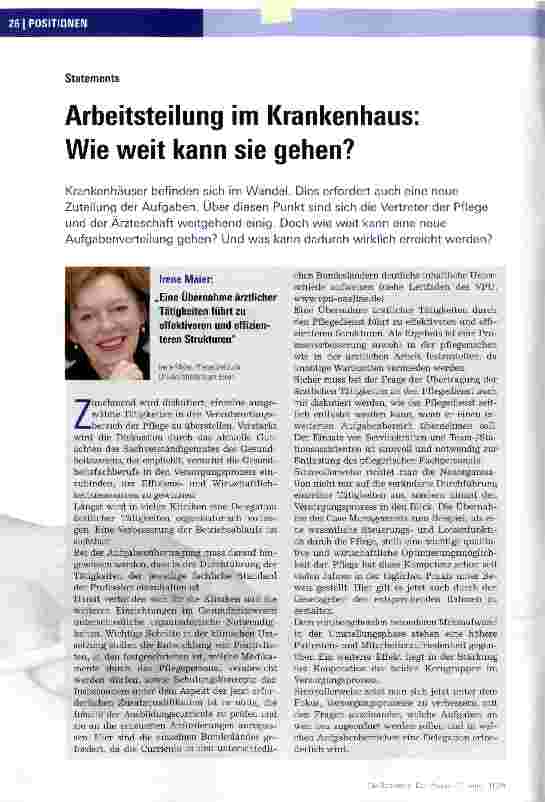 Vorschauseite 1: Arbeitsteilung im Krankenhaus: Wie weit kann sie gehen?