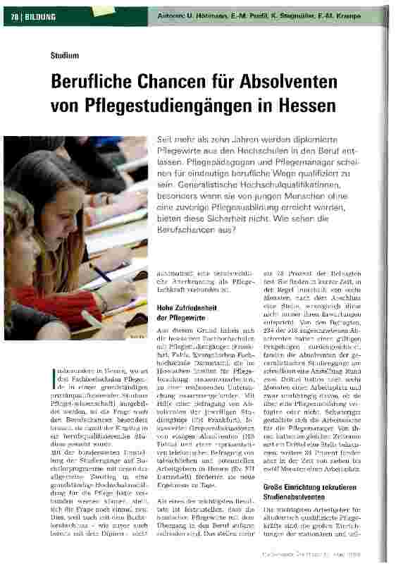 Vorschauseite 1: Berufliche Chancen für Absolventen von Pflegestudiengängen in Hessen