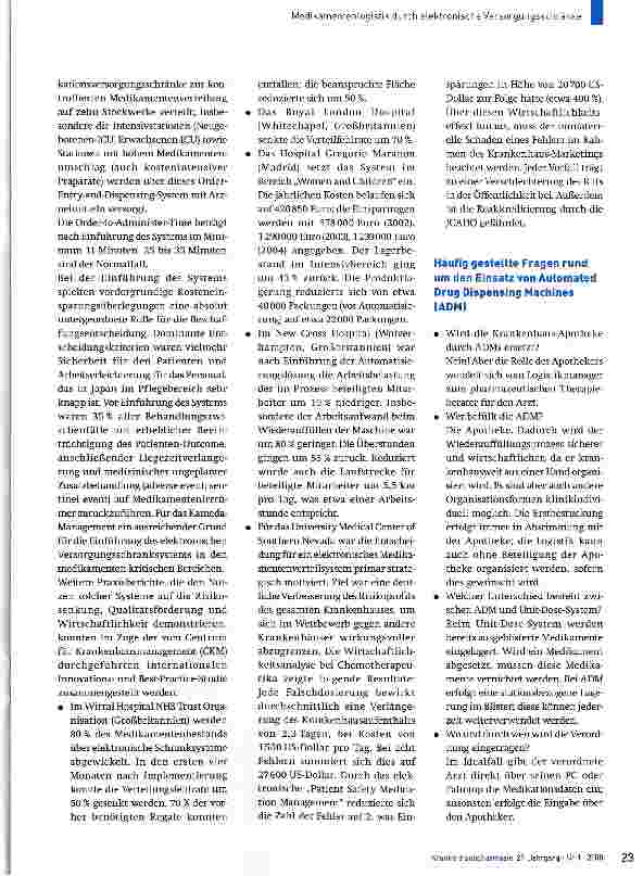 Vorschauseite 4: Medikamentenlogistik durch elektronische Versorgungsschränke