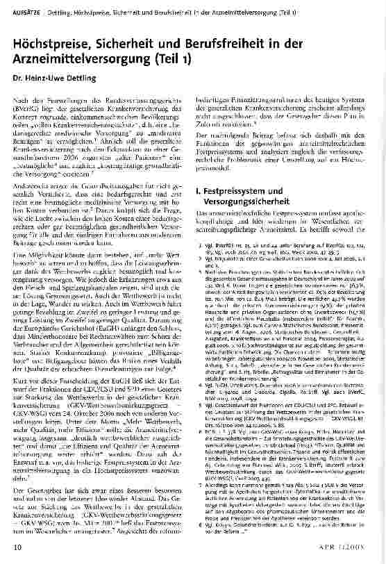Vorschauseite 1: Höchstpreise, Sicherheit und Berufsfreiheit in der Arzneimittelversorgung (Teil 1)