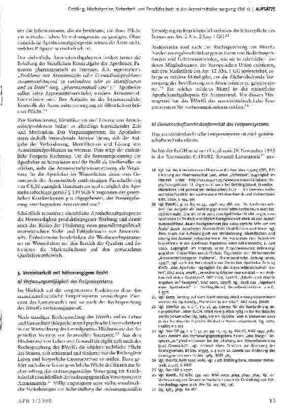 Vorschauseite 4: Höchstpreise, Sicherheit und Berufsfreiheit in der Arzneimittelversorgung (Teil 1)