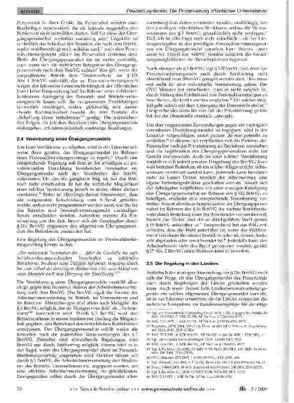 Vorschauseite 5: Die Privatisierung öffentlicher Unternehmen: Übergangsmandat des Personalrats und Fortbestand kollektiver Regelungen