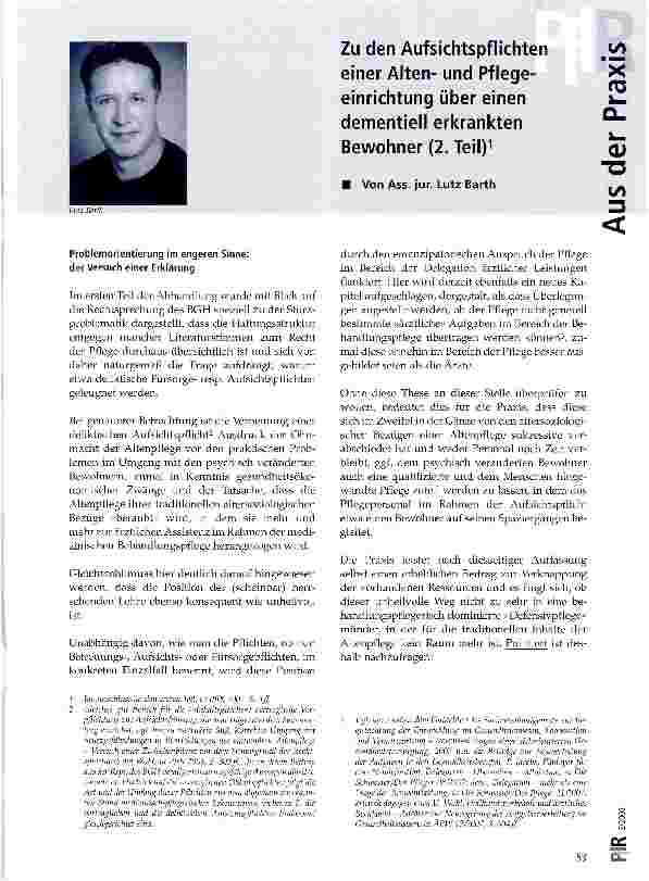 Vorschauseite 1: Zu den Aufsichtspflichten einer Altenund Pflegeeinrichtung über einen dementieil erkrankten Bewohner (2. Teil)